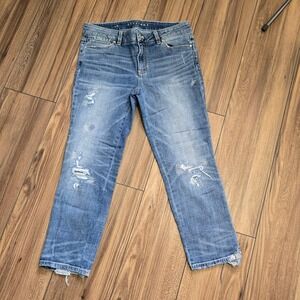 White House Black Market The Straight Distressed Cropped Jeans Medium Wash 8